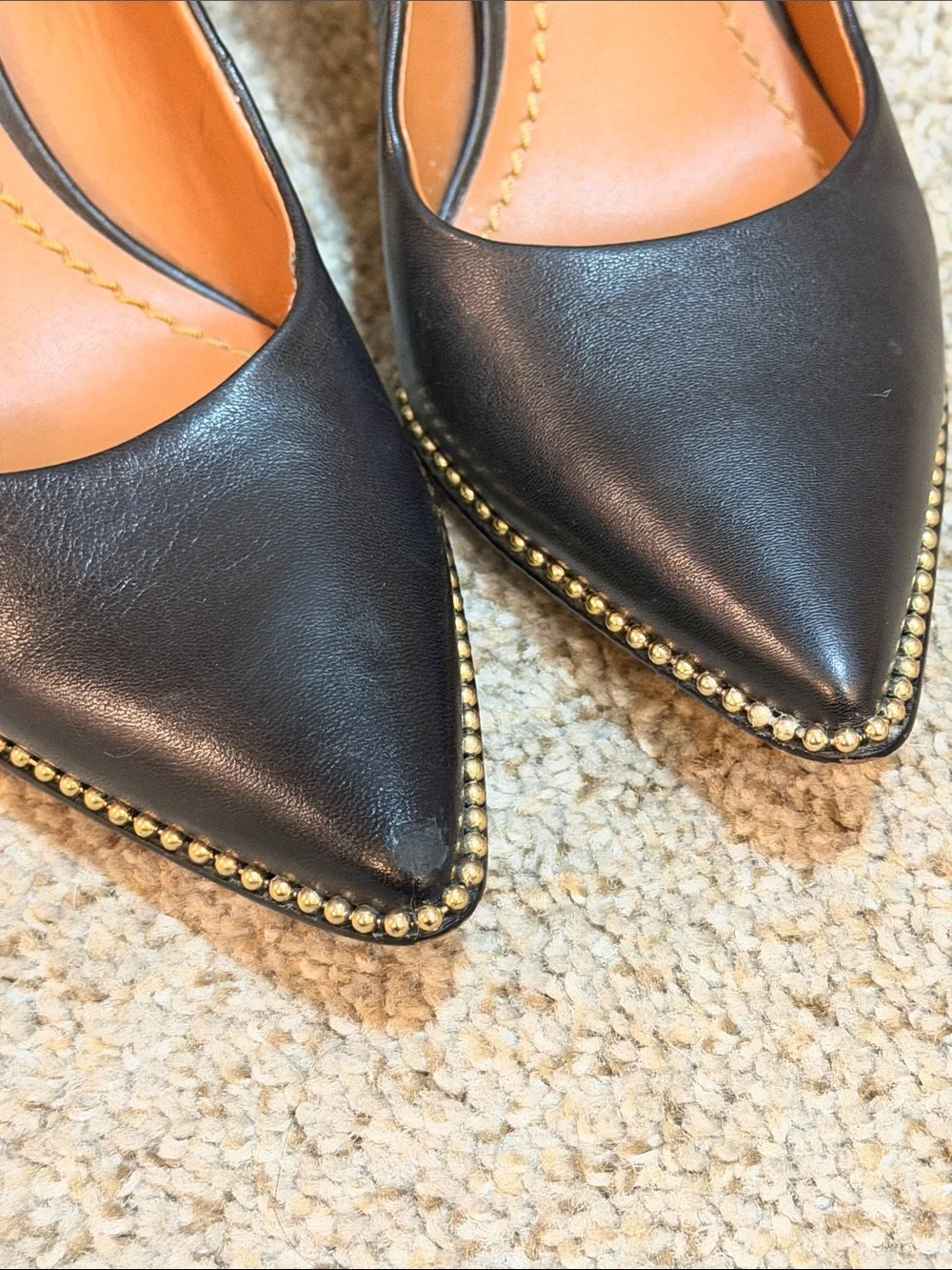 Coach Black Leather Gold Studded Trim Pointed Toe Stiletto Pumps Size 7 - Picture 9 of 13